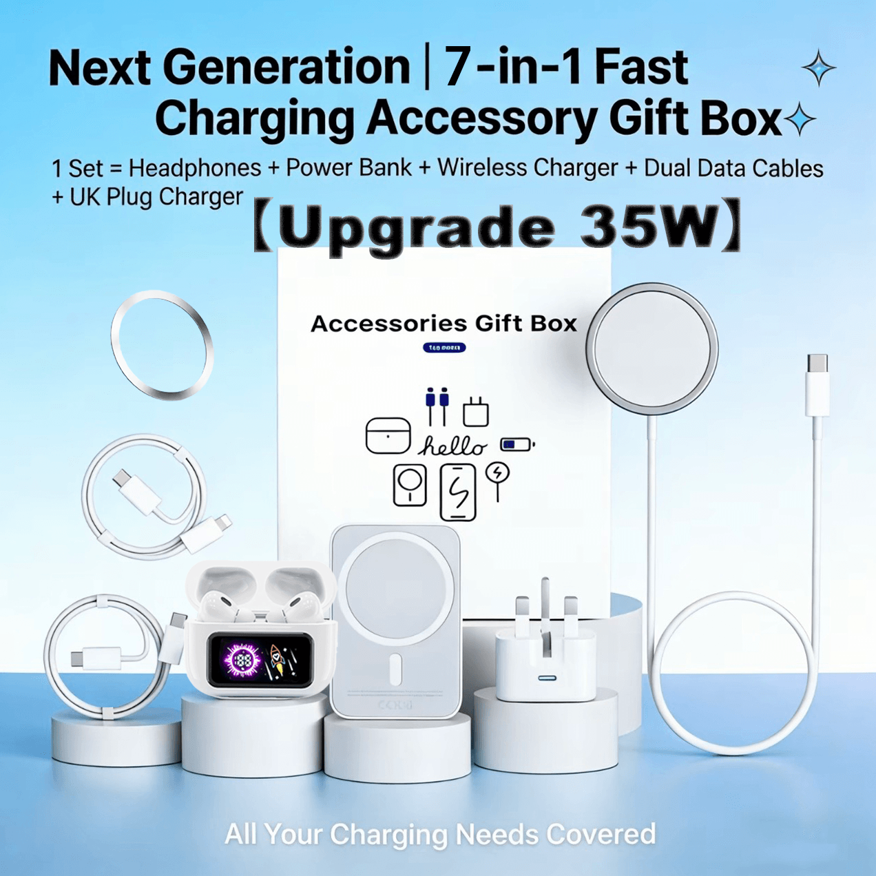 Newly upgraded 7-in-1 charging kit has increased its charging power to【35W】 1 Newly upgraded 7-in-1 charging kit has increased its charging power to【35W】