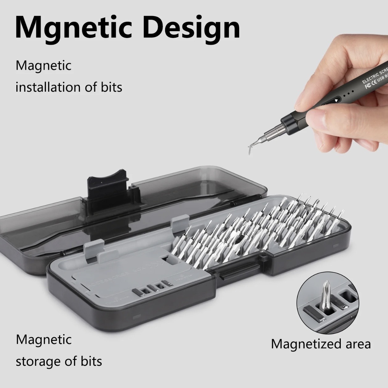 USB rechargeable design improves convenience. Low-noise motor ensures comfortable use in any environment. Magnetic system enhances efficiency—ideal for professionals and DIY users.