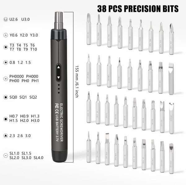 Organized multi-category bit system including U-type, Y-type, T-type, Phillips, hex, Torx, square, and slotted heads for complex device disassembly.