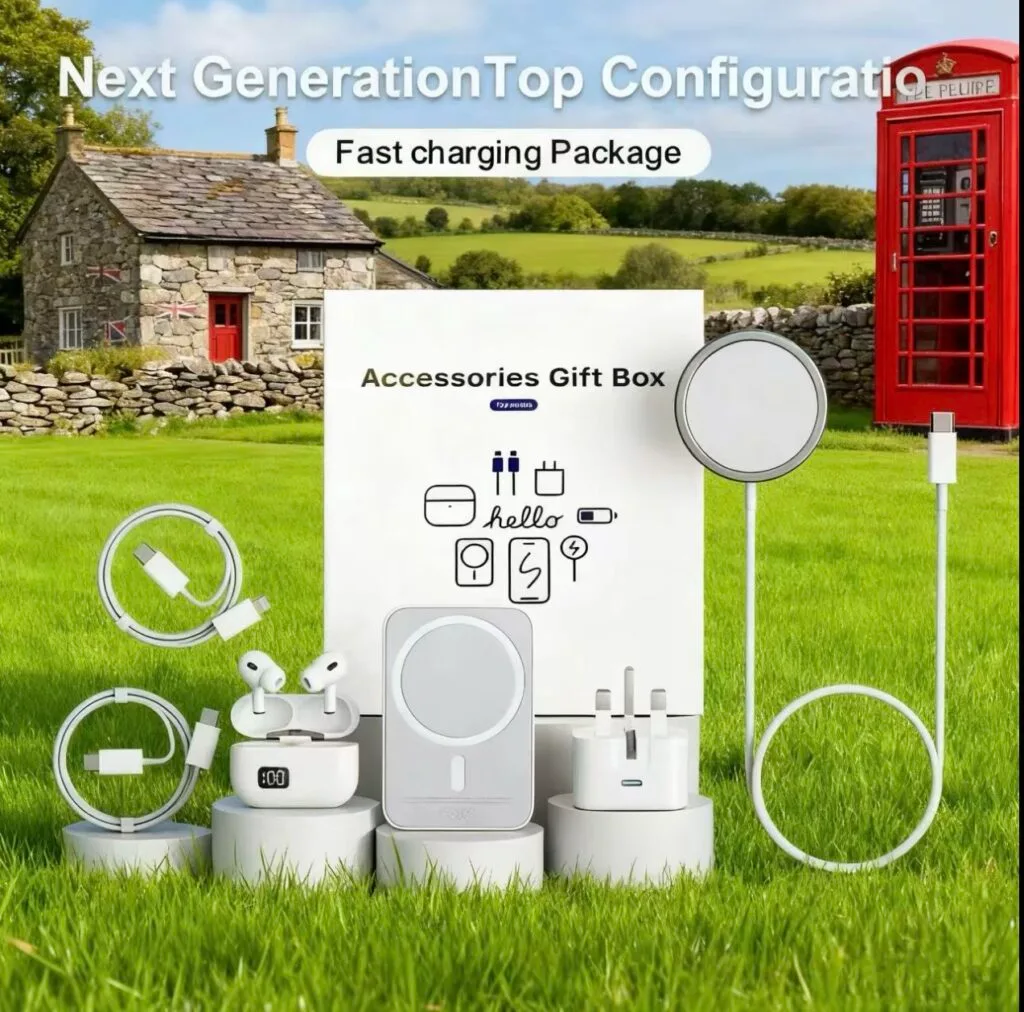 Next GenerationTop Configuration Fast Charging Package Accessories Gift Box 7-in-1 Magnetic Charging & Bluetooth Headset Set Experience ultimate convenience with this versatile 6-in-1 set, designed to meet all your charging and audio needs. Perfect for a wide range of smartphones and other devices, this kit combines portability, functionality, and sleek design for everyday use or travel