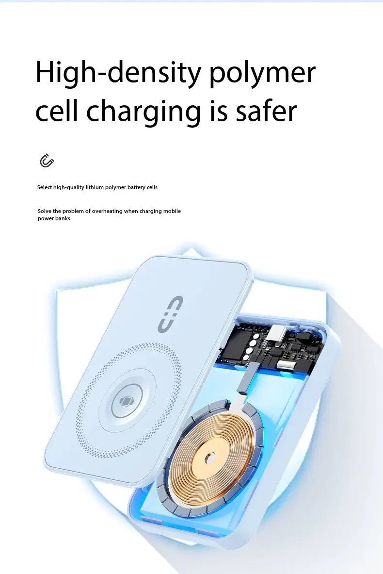 The built-in smart chip ensures multiple layers of protection including over-voltage, over-current, overheating, and short-circuit prevention. It automatically adjusts power output according to device requirements, ensuring safe and stable charging at all times. This intelligent system protects both your devices and the power bank, extending overall lifespan and reliability.