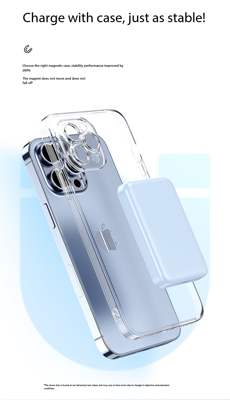 This magnetic power bank is designed with powerful magnetic alignment technology, ensuring a secure and stable connection even during daily movement. It supports charging through most phone cases, allowing users to keep their protective case on without affecting magnetic attachment or charging efficiency. Whether you are walking, commuting, or using your phone on the go, the magnetic grip keeps the device firmly in place for consistent wireless charging. For phones that do not originally support built-in magnetic attraction, the product includes a free magnetic ring. By simply attaching the ring to the back of the phone or phone case, users can instantly upgrade their device to be fully compatible with magnetic charging. This ensures that almost any smartphone can enjoy the same stable magnetic experience. Combining strong built-in magnets and the included magnetic ring accessory, this system delivers universal compatibility, enhanced convenience, and a more reliable charging experience for all users.