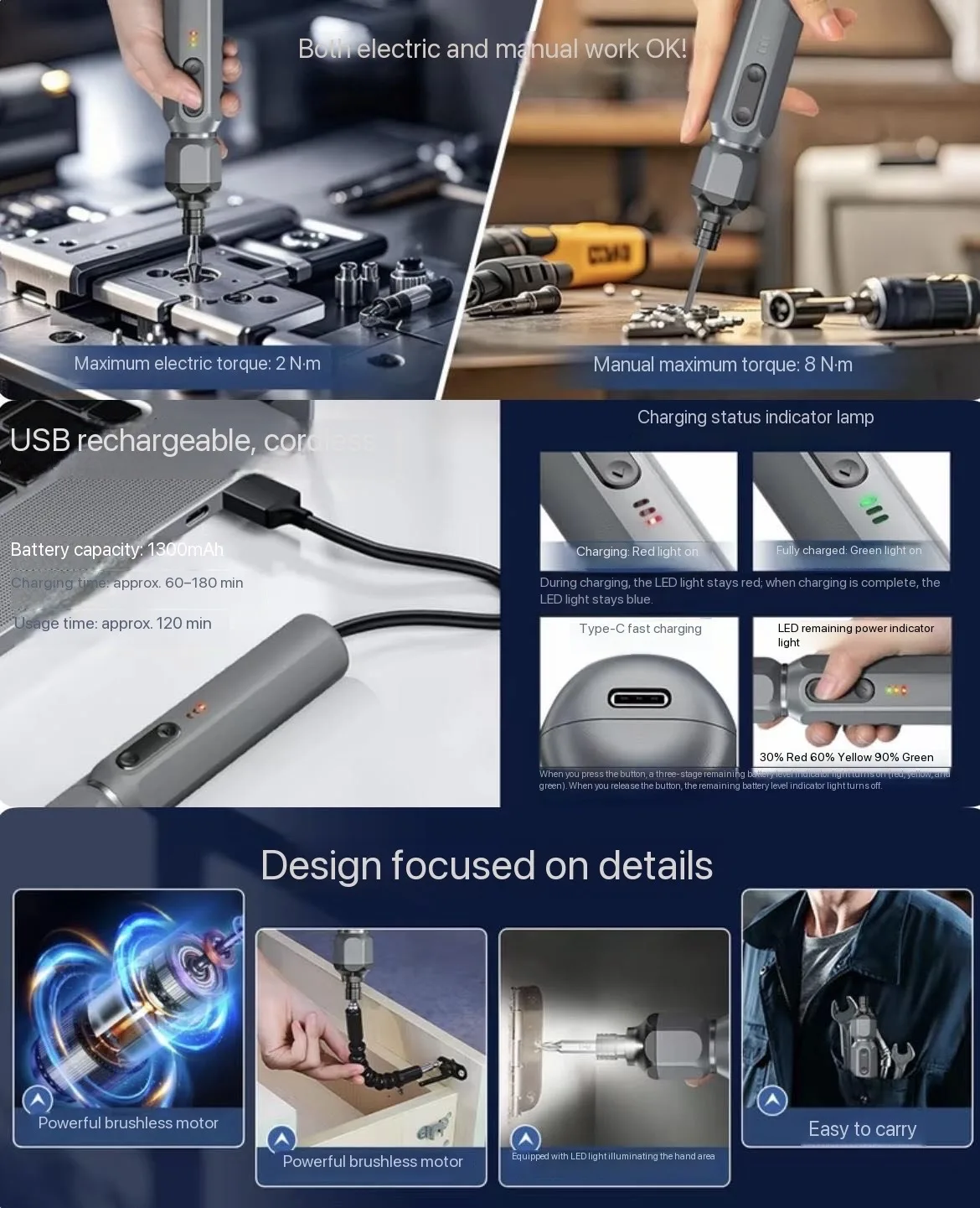 This upgraded electric screwdriver is engineered for precision electronics repair, including smartphones, laptops, tablets, cameras, and small household devices. The improved torque control prevents damage to delicate components, while the higher speed ensures efficient disassembly. It is designed to operate safely within tight internal structures, making it an essential tool for modern electronics maintenance.