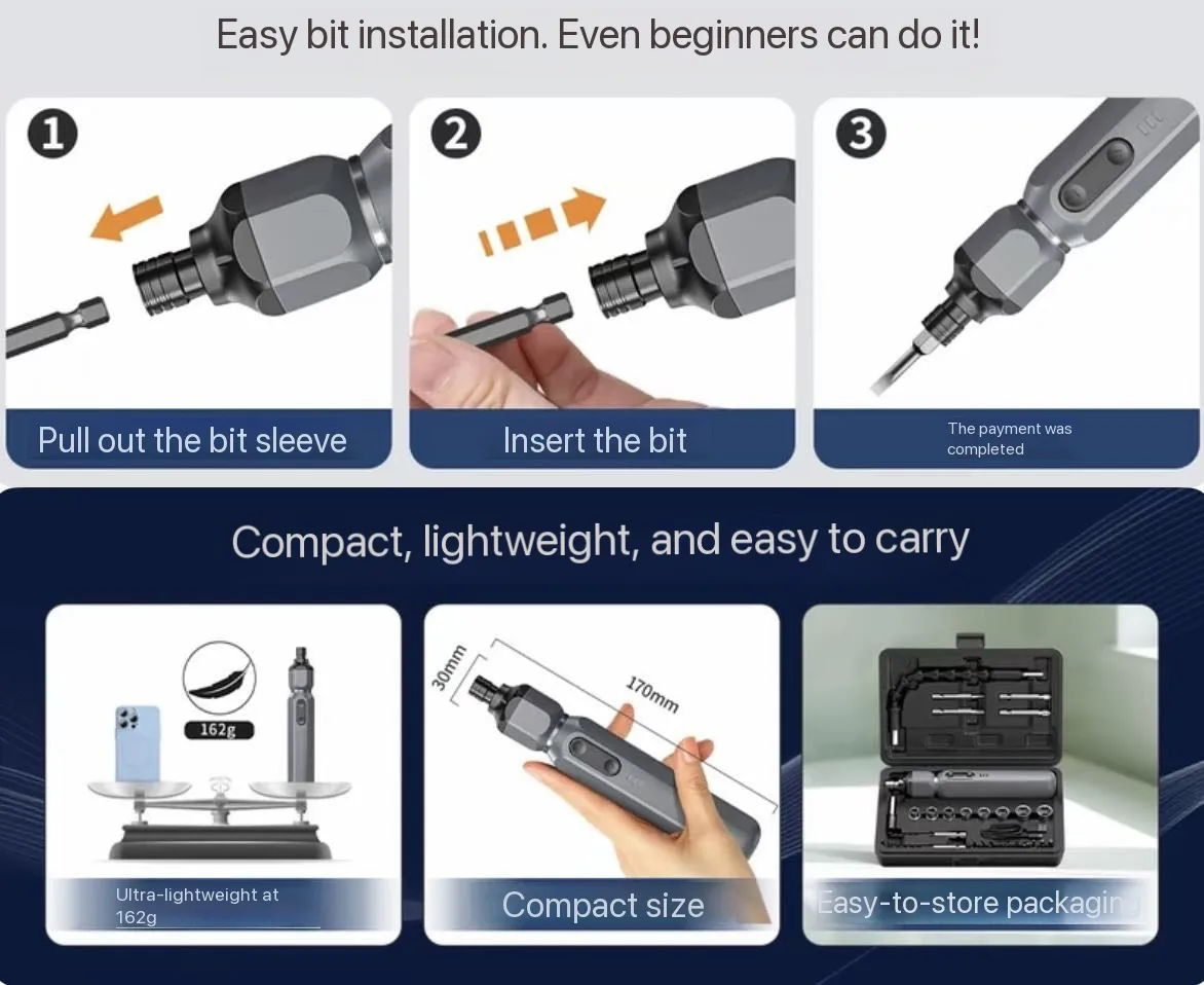 upgraded 38-in-1 Electric Screwdriver Set is designed with a highly efficient magnetic bit system that significantly improves usability and working speed. Each precision bit features strong magnetic adsorption, allowing quick attachment and stable fixation during operation. This ensures screws are firmly held in place, reducing the risk of dropping or losing tiny components during delicate repair tasks.