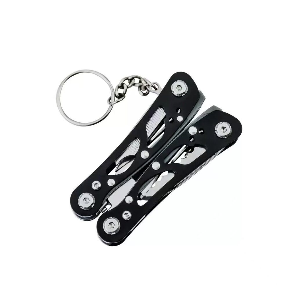Compact folding tool keychain / Includes pliers / screwdriver / knife and other tools