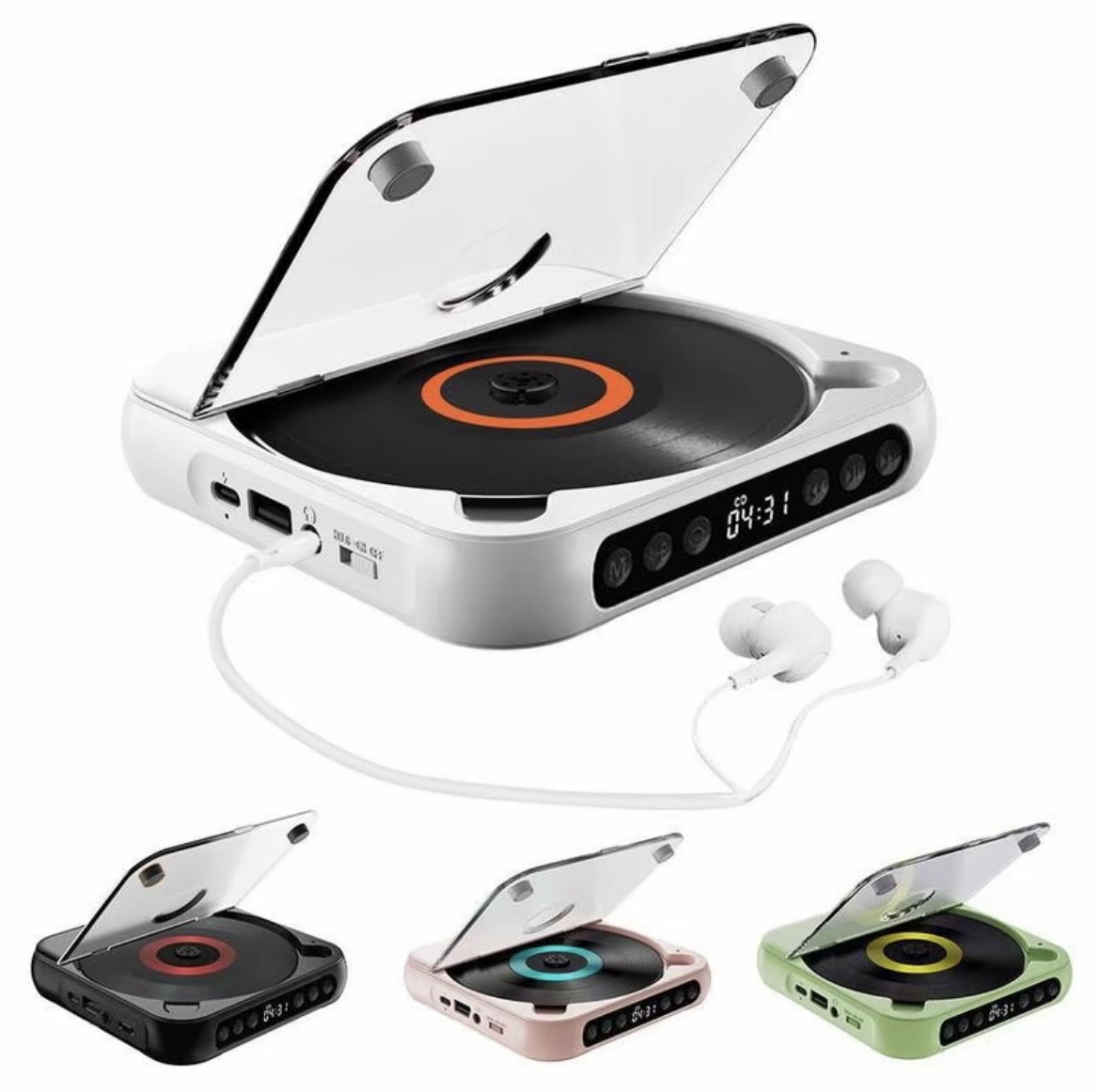 Retro and elegant portable CD player with built-in display and speakers