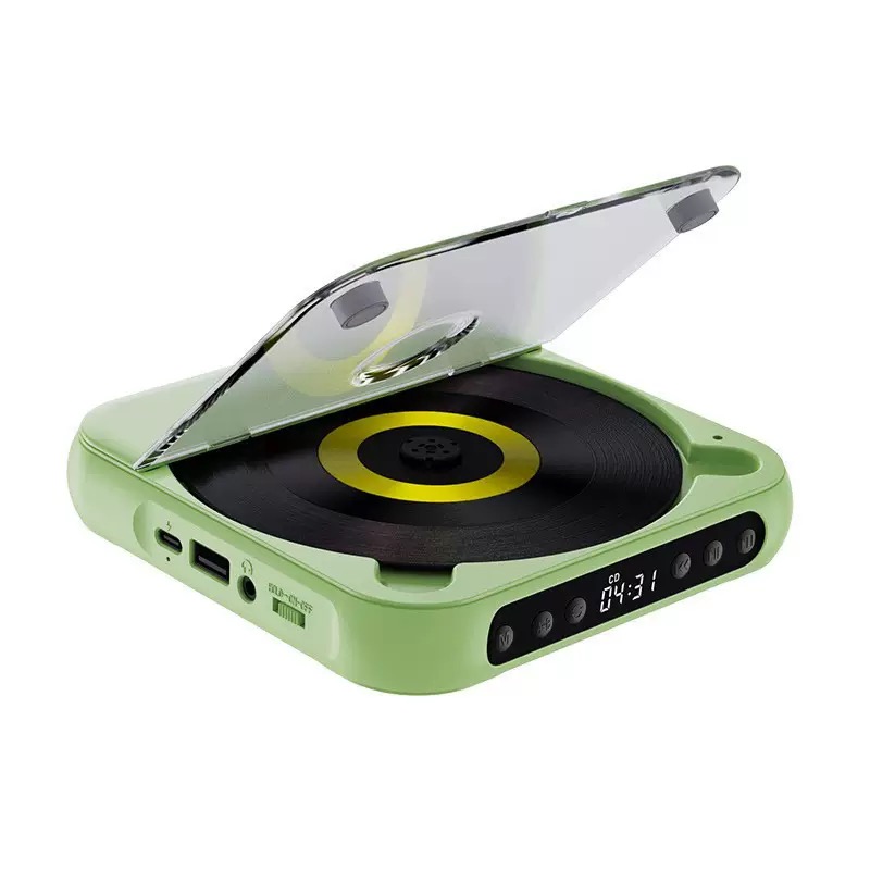 Rechargeable Portable CD Player with Bluetooth 5.3, Personal CD Music Player with LCD Display, Built-in Speaker, AUX & USB Playback, Earphones Included, Supports CD/CD-R/CD-RW/MP3/WMA for Home, Car & Travel green