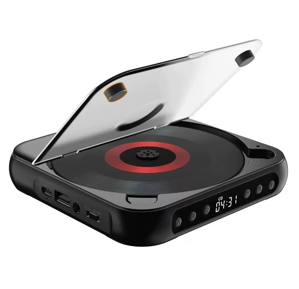 Rechargeable Portable CD Player with Bluetooth 5.3, Personal CD Music Player with LCD Display, Built-in Speaker, AUX & USB Playback, Earphones Included, Supports CD/CD-R/CD-RW/MP3/WMA for Home, Car & Travel black