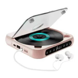 Rechargeable Portable CD Player with Bluetooth 5.3, Personal CD Music Player with LCD Display, Built-in Speaker, AUX & USB Playback, Earphones Included, Supports CD/CD-R/CD-RW/MP3/WMA for Home, Car & Travel pink