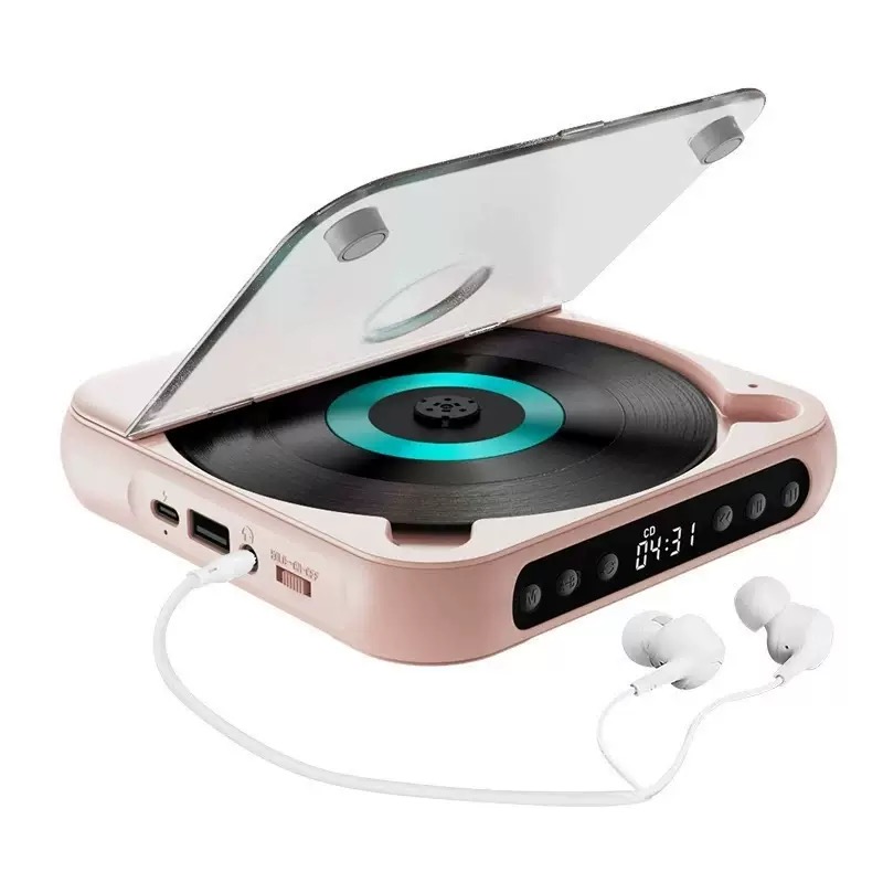 Rechargeable Portable CD Player with Bluetooth 5.3, Personal CD Music Player with LCD Display, Built-in Speaker, AUX & USB Playback, Earphones Included, Supports CD/CD-R/CD-RW/MP3/WMA for Home, Car & Travel pink