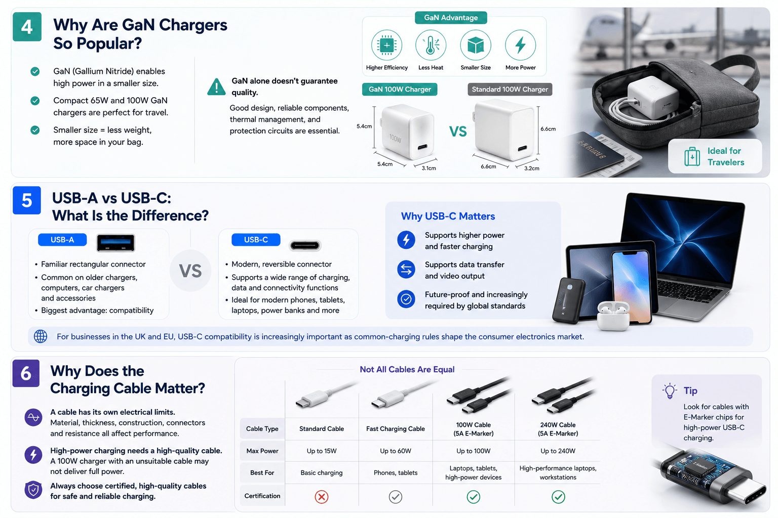 What is a GaN (gallium nitride) charger? What are the differences between USB-A and USB-C? Why does the data cable also affect the charging speed?
